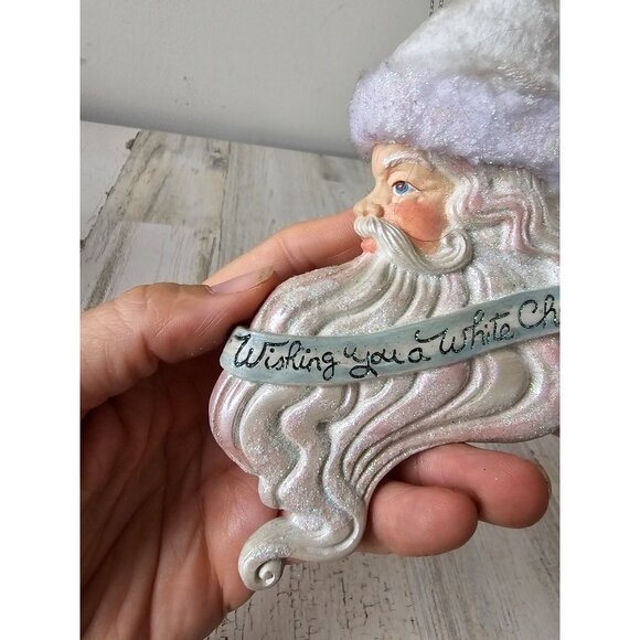 Glitter Santa hat ornament porcelain sparkle White tree Xmas - Picture 2 of 7